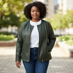 NEW Ashley Stewart Green Faux Leather Jacket Plus Size 26 Zip Up Zipper